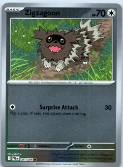 Zigzagoon 081/094 Common Phantasmal Flames Pokemon Reverse Holo Near Mint - Image 1