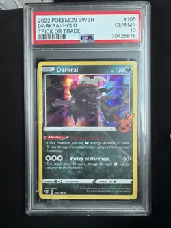 2022 Pokemon SWSH Darkness Ablaze Trick or Trade Darkrai Holo #105 PSA 10 - Image 1