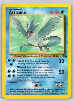 Articuno 17/62 R Fossil Unlimited HP Pokemon - Image 1