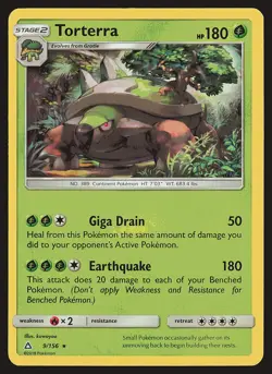 SM - Ultra Prism Torterra #9/156 Holo Rare Pokemon Card - Image 1