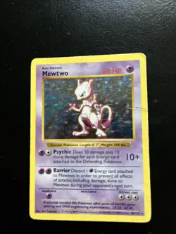 Mewtwo 010/102 Base Set (Shadowless) Holo HP DMG Pokemon Card - Image 1