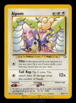 Pokemon Card Aipom 26/111 Neo Genesis WOTC Vintage Uncommon LP 2000 - Image 1