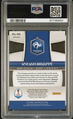 2018 PANINI PRIZM WORLD CUP KYLIAN MBAPPE #80 SILVER PRIZM REFRACTOR PSA 9 - Image 2
