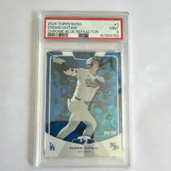 Topps 2024 50/50 Shohei Ohtani Dodgers Chrome Blue Refractor #3 PSA 9 /150 - Image 1