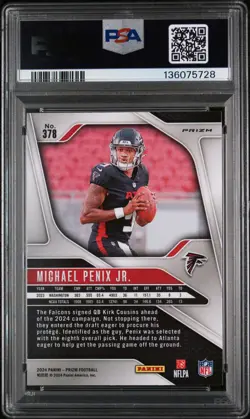 MICHAEL PENIX JR. #378 2024 PANINI PRIZM SILVER RC PSA 9 - Image 2