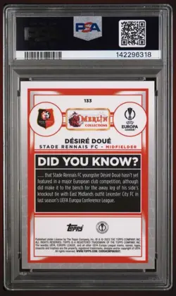 2022-23 Topps Merlin Chrm Desire Doue #133 Blue Shimmer /75 PSA 10 Rookie RC PSG - Image 2