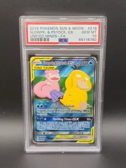 2019 POKEMON SUN & MOON UNIFIED MINDS #218 FULL ART/SLOWPOKE & PSYDUCK GX PSA 10 - Image 1