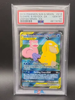 2019 POKEMON SUN & MOON UNIFIED MINDS #218 FULL ART/SLOWPOKE & PSYDUCK GX PSA 10 - Image 3