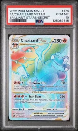 2022 Pokemon S&S Brilliant Stars Fa Secret Charizard Vstar #174 PSA 10 - Image 2