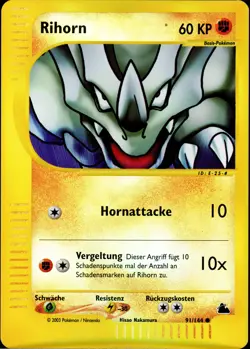 Rihorn / Rhyhorn - 91/144 Skyridge - Reverse Holo DE NM Pokemon - Image 1