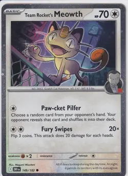 SV10:Destined Rivals - Team Rocket's Meowth 149/182 Common Cosmos Holo Promo - Image 1