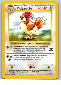 Pidgeotto Unlimited Base Set (Shadowless) 022/102 1999 - Image 1