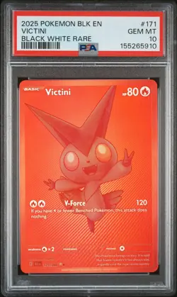 2025 POKEMON BLK EN-BLACK BOLT BLACK WHITE RARE #171 VICTINI PSA 10 - Image 1
