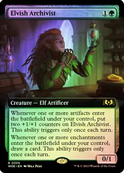 MTG FOIL Elvish Archivist Extended Art - Wilds of Eldraine #355 - Image 1