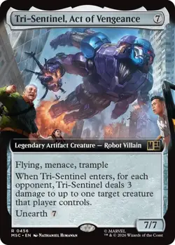 NM Extended Art Tri-Sentinel, Act of Vengeance, MTG, Heroes, Magic, 456 - Image 1