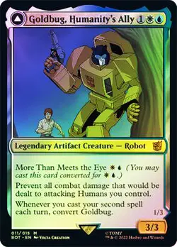 MTG FOIL Goldbug, Humanity's Ally // Goldbug, Scrappy Scout - Transformers #011 - Image 1