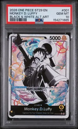 2025 ONE PIECE ST29 #001 EGGHEAD B&W MONKEY D. LUFFY LEADER PARALLEL PSA 10 - Image 1