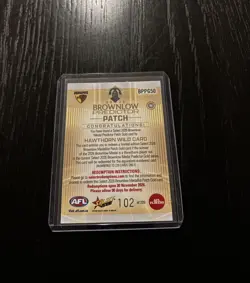 2026 AFL Select Footy Stars Hawthorn Brownlow Predictor Wild Card Patch #102/220 - Image 2