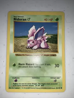 1999 Pokemon Shadowless Base Set Nidoran 55/102 Common Card NM - Image 1