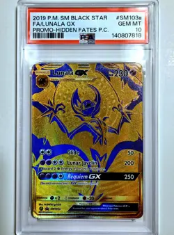 2019 Lunala GX PSA 10 Promo Black Star Full Art Pokemon Hidden Fates P.C. SM103a - Image 1