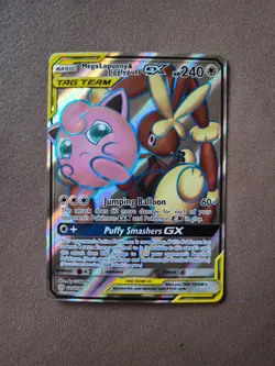 Pokemon Mega Lopunny Jigglypuff GX Full Art Holo Card 225/236 Cosmic Eclipse - Image 1
