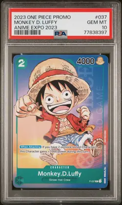 PSA 10 Monkey D. Luffy P-037 One Piece Card Game EN Regular Promo AX 2023 - Image 1