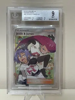 2019 POKEMON SUN & MOON HIDDEN FATES #68 FULL ART JESSIE & JAMES BGS 9 Mint - Image 1