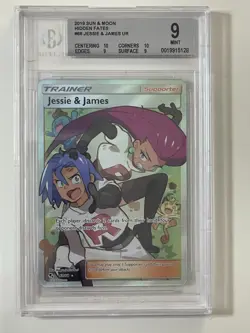 2019 POKEMON SUN & MOON HIDDEN FATES #68 FULL ART JESSIE & JAMES BGS 9 Mint - Image 3