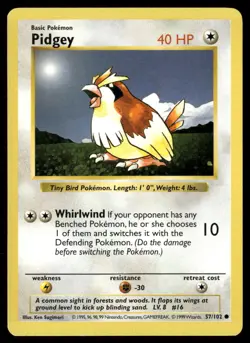 Pidgey 57/102 Common Base Set Shadowless Pokemon NM/M - Image 1