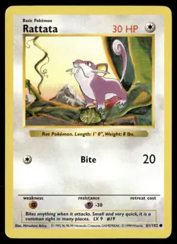 Rattata 61/102 Common Base Set Shadowless Pokemon NM/M - Image 1
