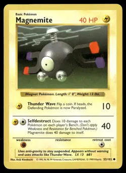 Magnemite 53/102 Common Base Set Shadowless Pokemon NM/M - Image 1