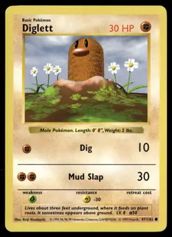 Diglett 47/102 Common Base Set Shadowless Pokemon NM/M - Image 1