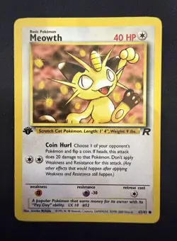Pokemon 1st Edition Team Rocket Meowth 62/82 - LP - Image 1