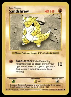 Sandshrew 62/102 Common Base Set Shadowless Pokemon NM/M - Image 1