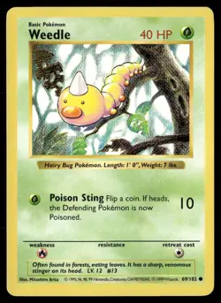 Weedle 69/102 Common Base Set Shadowless Pokemon NM/M - Image 1