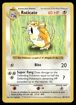 Raticate 40/102 Uncommon Base Set Shadowless Pokemon NM/M - Image 1