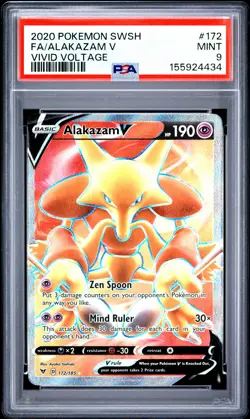 2020 Pokemon Sword & Shield Vivid Voltage 172 Alakazam V PSA 9 155924434 - Image 1