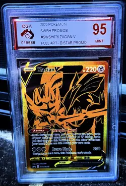 2020 Pokemon Zacian V SWSH076 Black Star Promo CGA 95 Mint Full Art Gold - Image 1