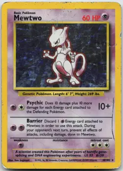 Mewtwo 10/102 Holo Holo Rare Base Set Unlimited Pokemon DMG - Image 1