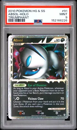 2010 POKEMON HEARTGOLD & SOULSILVER TRIUMPHANT #91 ABSOL-HOLO PSA 9 - Image 1
