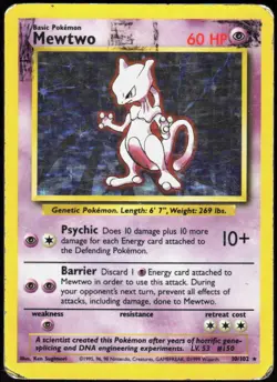 Mewtwo 10/102 Holo Holo Rare Base Set Unlimited Pokemon Holo Damaged - Image 1