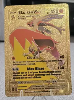Pokemon Blaziken VMAX 320hp Gold Foil Fan Art Collector Card TCG - Image 1