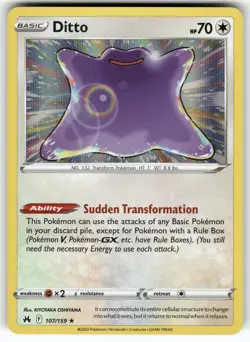 Ditto 107/159 Holo Rare Crown Zenith Pokemon Holo Near Mint - Image 1