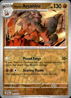 Hisuian Arcanine 100/167 Reverse Holo Pokemon Twilight Masquerade Rare NM - Image 1