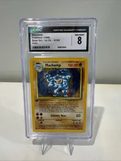 1999 Pokemon Base Set Machamp #8/102 1st Edition Holo Rare CGC 8 - Image 1