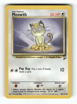 Meowth - 80/130 - Base Set 2 - Pokemon - Common - NM - Image 1