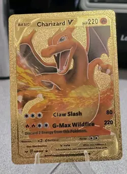 Pokemon Charizard V 220hp Gold Foil Fan Art Collector Card TCG - Image 1