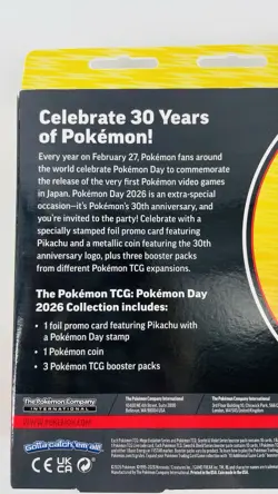 Pokemon TCG: Pokemon Day 2026 Collection 3 Packs Pikachu Promo & Coin - Image 5