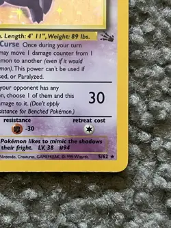 Pokemon Gengar TCG Holo Rare Unlimited Card 5/62 Fossil LP-MP Condition - Image 5