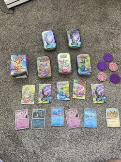 Pokemon Prismatic Evolutions Empty Tin & Promo Card Lot & Eevee Pokeball - Image 1